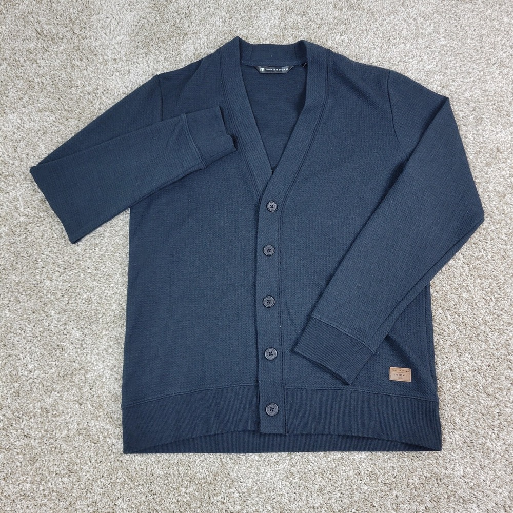 Travis Mathew Mens Small Solid Black Stretch Knit Cardigan Sweater